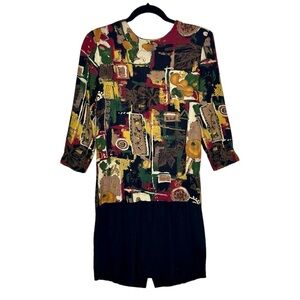 Vintage Ultra Dress 1980s Wearable Art Shoulder Pad 3/4 Sleeve Dress Size 10